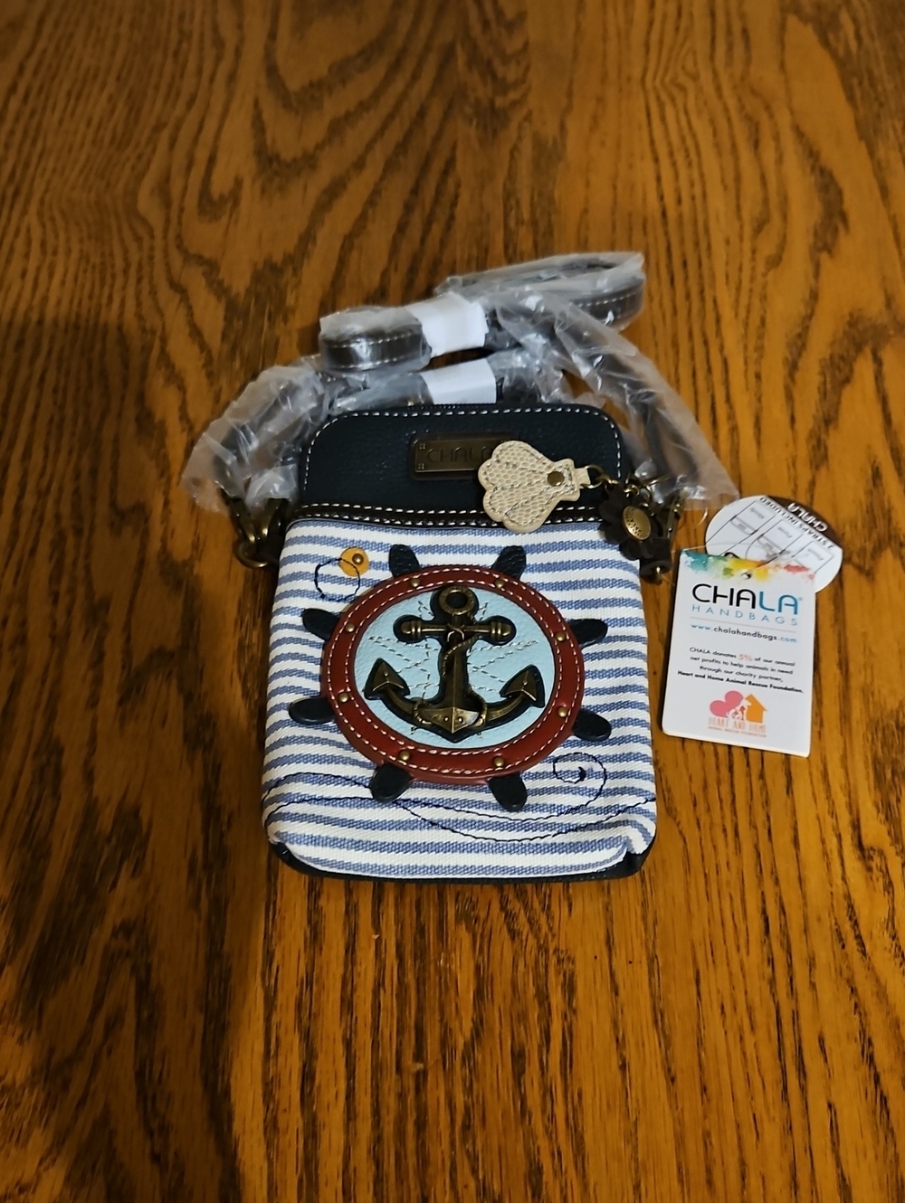 Chala Nautical Navy, Red & White Anchor Stripe Crossbody Phone Bag
